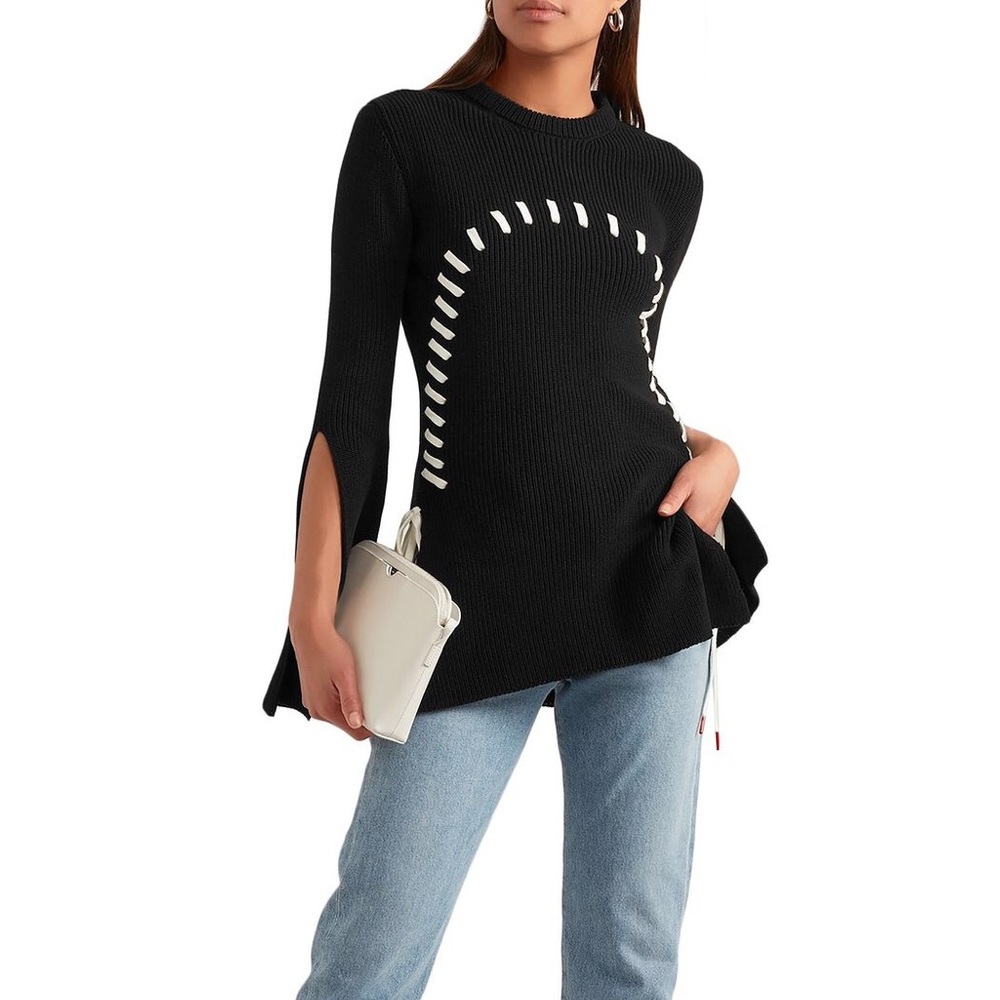 MONSE Lace-Up Cotton Sweater SMALL